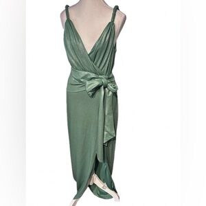 Jewel Badgley Mischka Shimmery Goddess Green Dress Slit Designer Extra Small